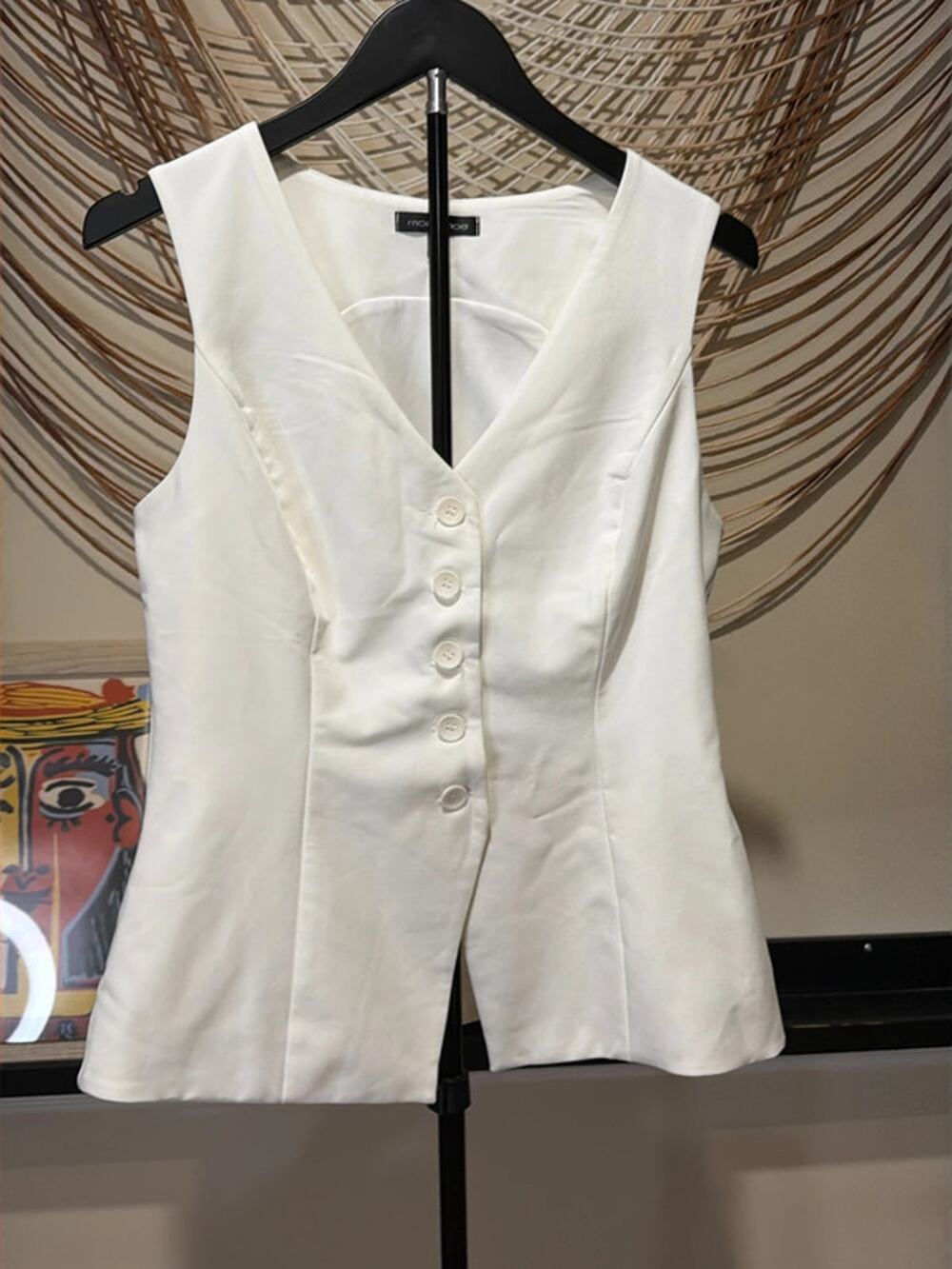 Moa moa white dress coat vest EUC M 2464